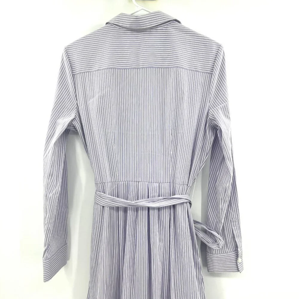 Cremieux Purple White Striped Midi Shirt Dress Women's Size 10